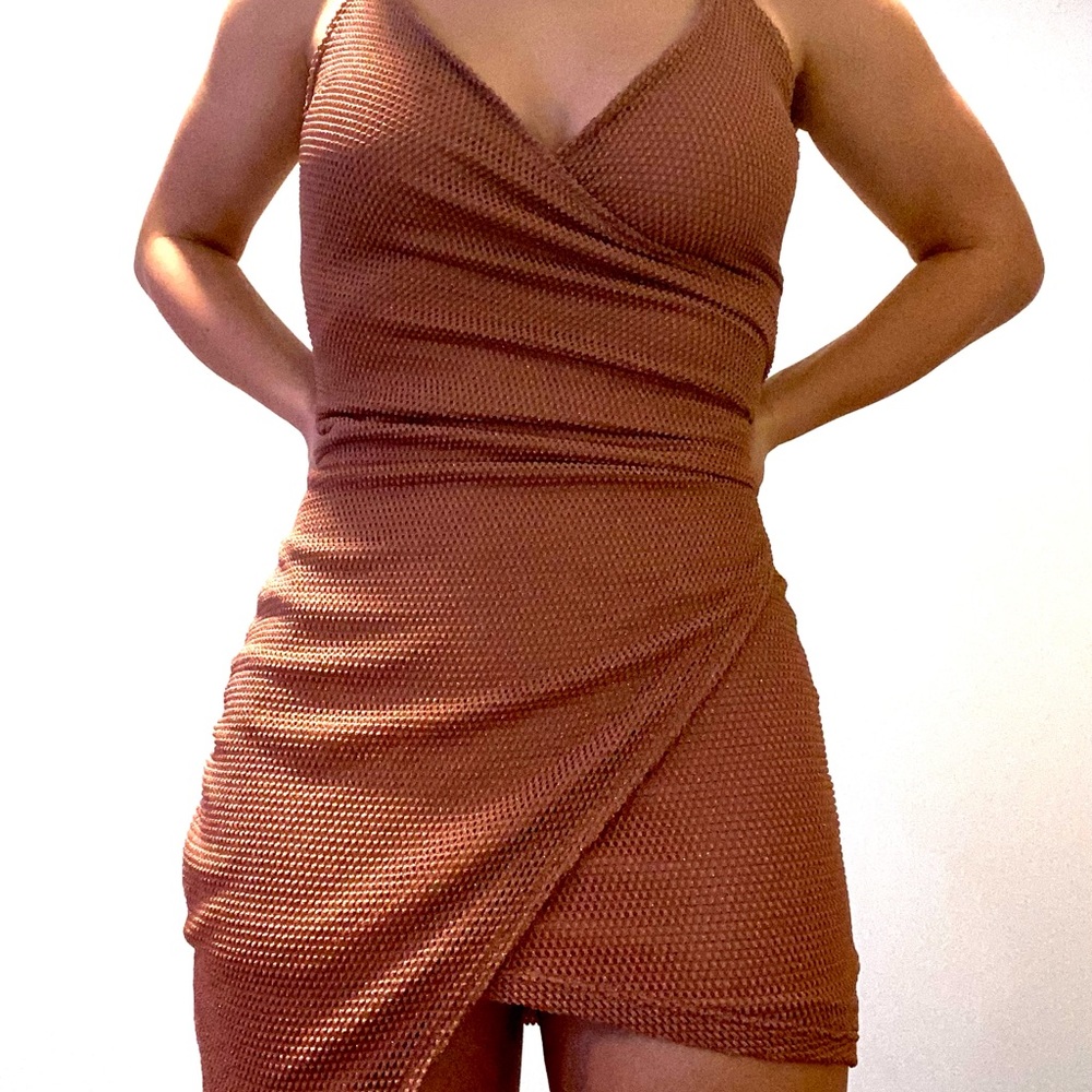 Luxxel Rose Gold Asymmetrical Mini Dress